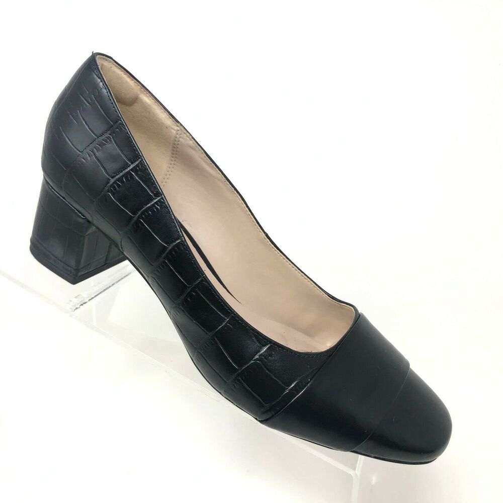 Clarks Chinaberry Sky Pump Womens 10 M Black Leather Croc Embossed Court Heel